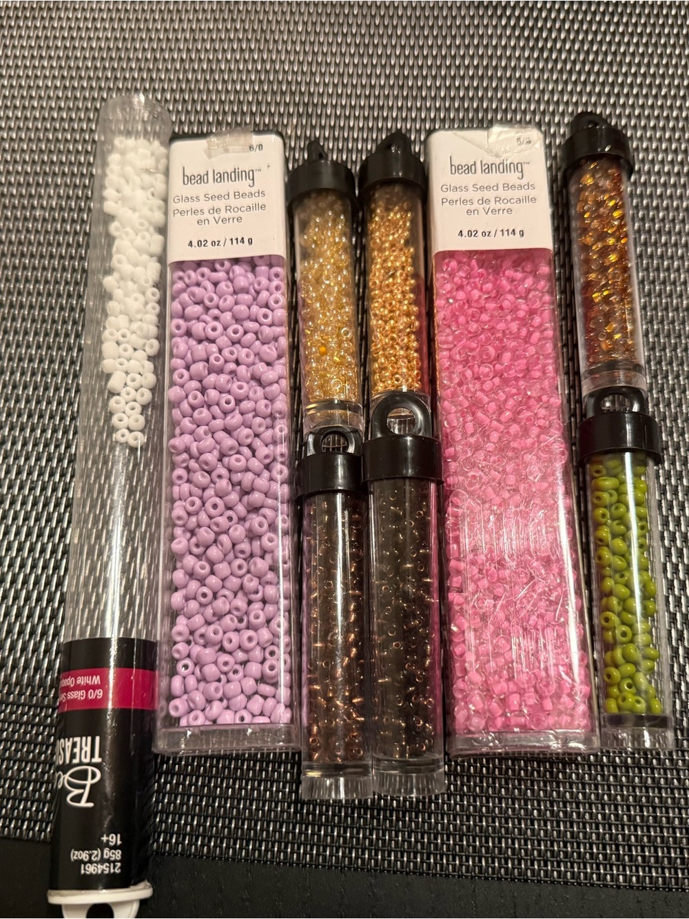 Assorted Glass Seed Beads - Pink, Purple, White, Gold, Green, Brown